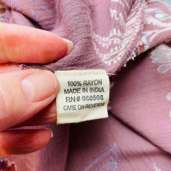 Romantic Gypsy Boho Blouse Womens 2X Purple Moody Floral Crocheted V Neck Flowy - Picture 4 of 9